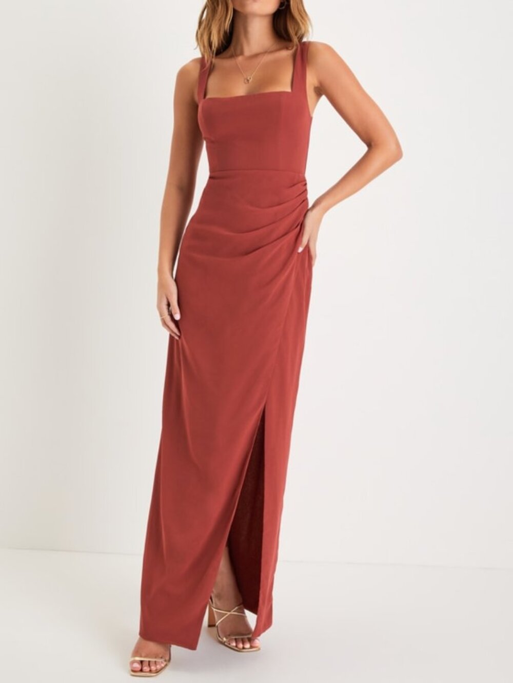Lulus Glamorous Disposition Rust Ruched Maxi Dress Orange - Size 1X